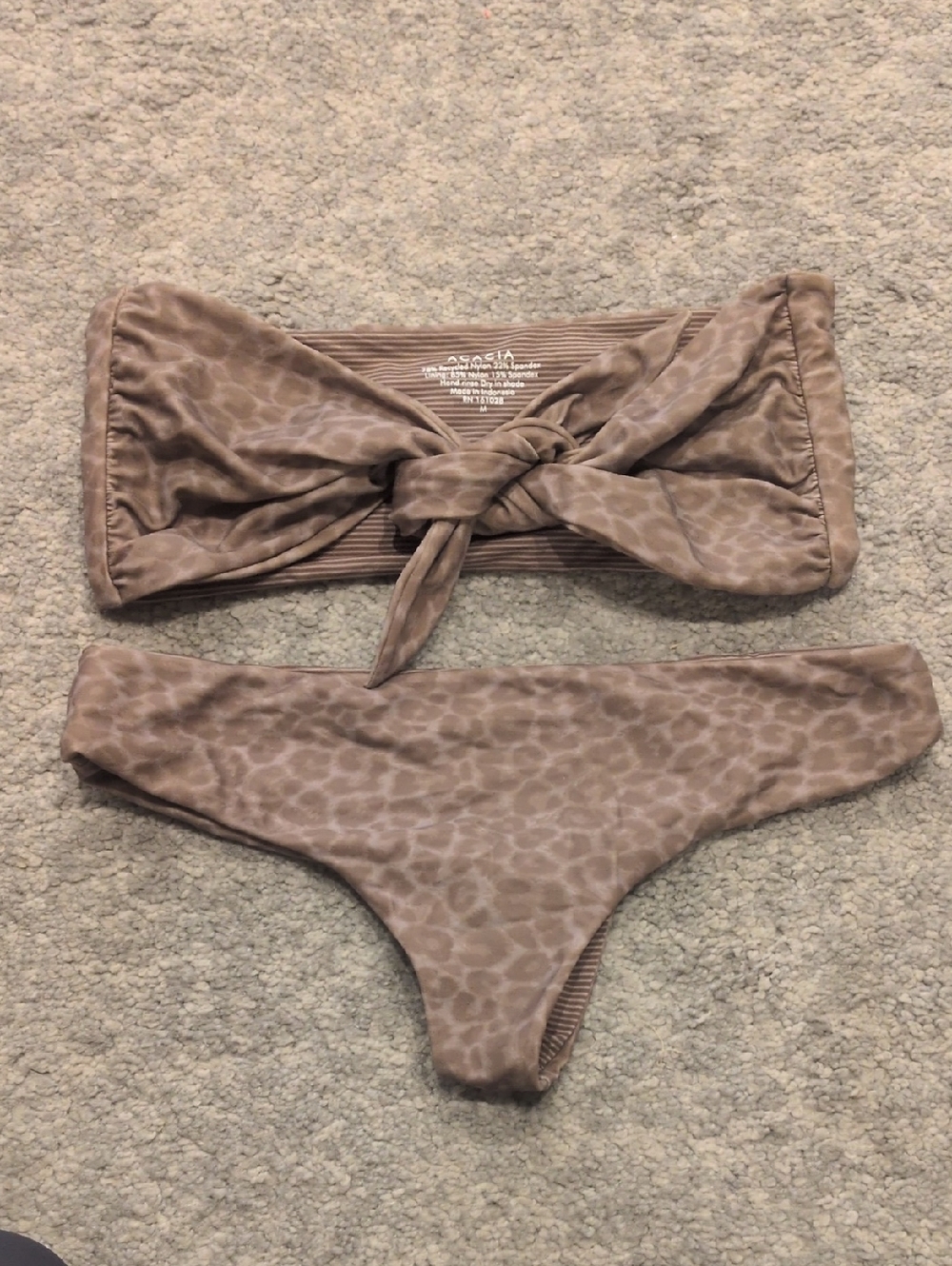 Acacia Taupe Animal Print Bandeau Bikini Set M